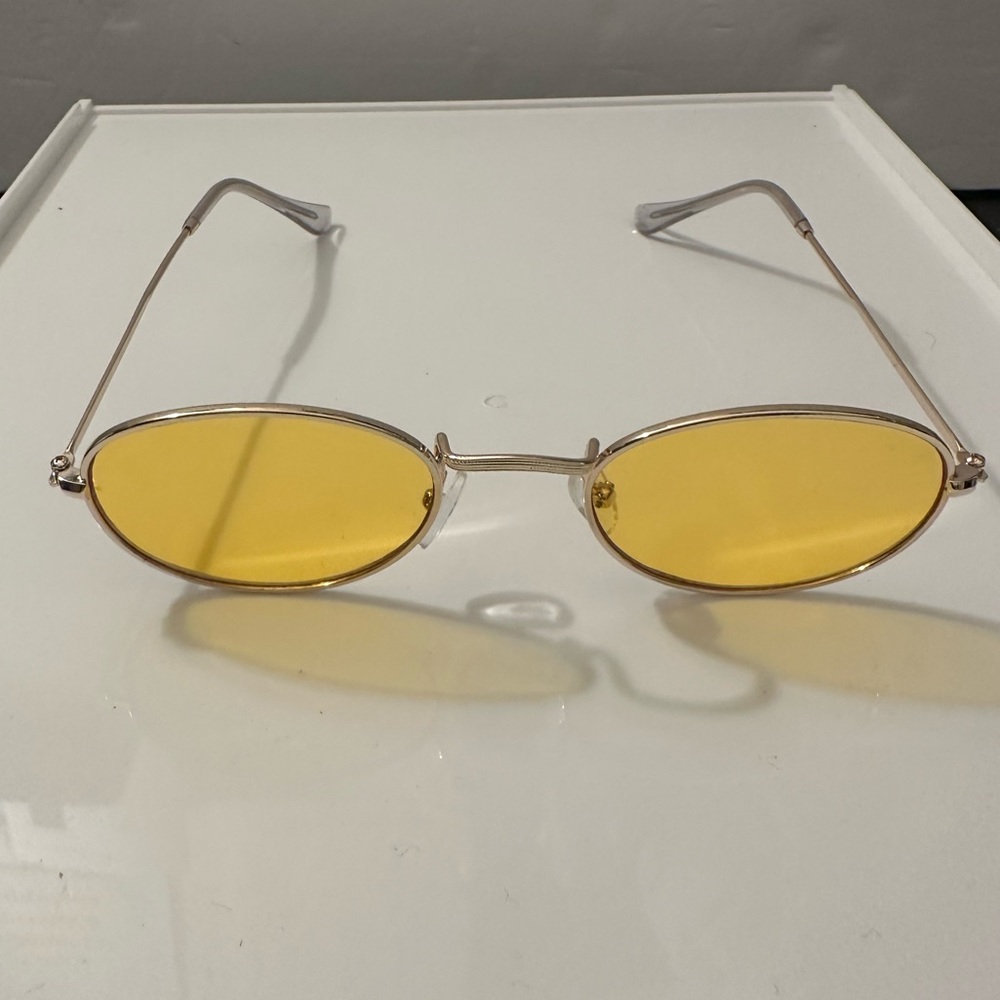 Slim Retro Throwback 1990's Style, yellow lens Oval Sunglasses,